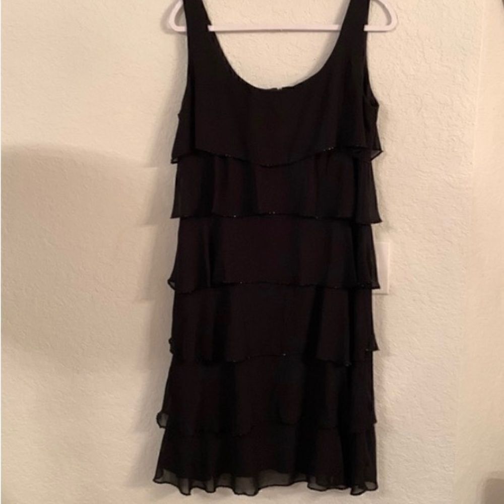 Patra Black Sleeveless Ruffle Tiered Embellished Dress Size 16